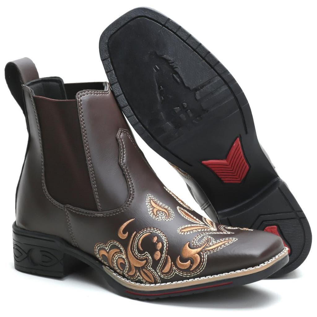 Botina Bota Feminina Cano Curto Country Texana Rodeio Roça Cor Café Envio Imediato Cowboy Floral Orange