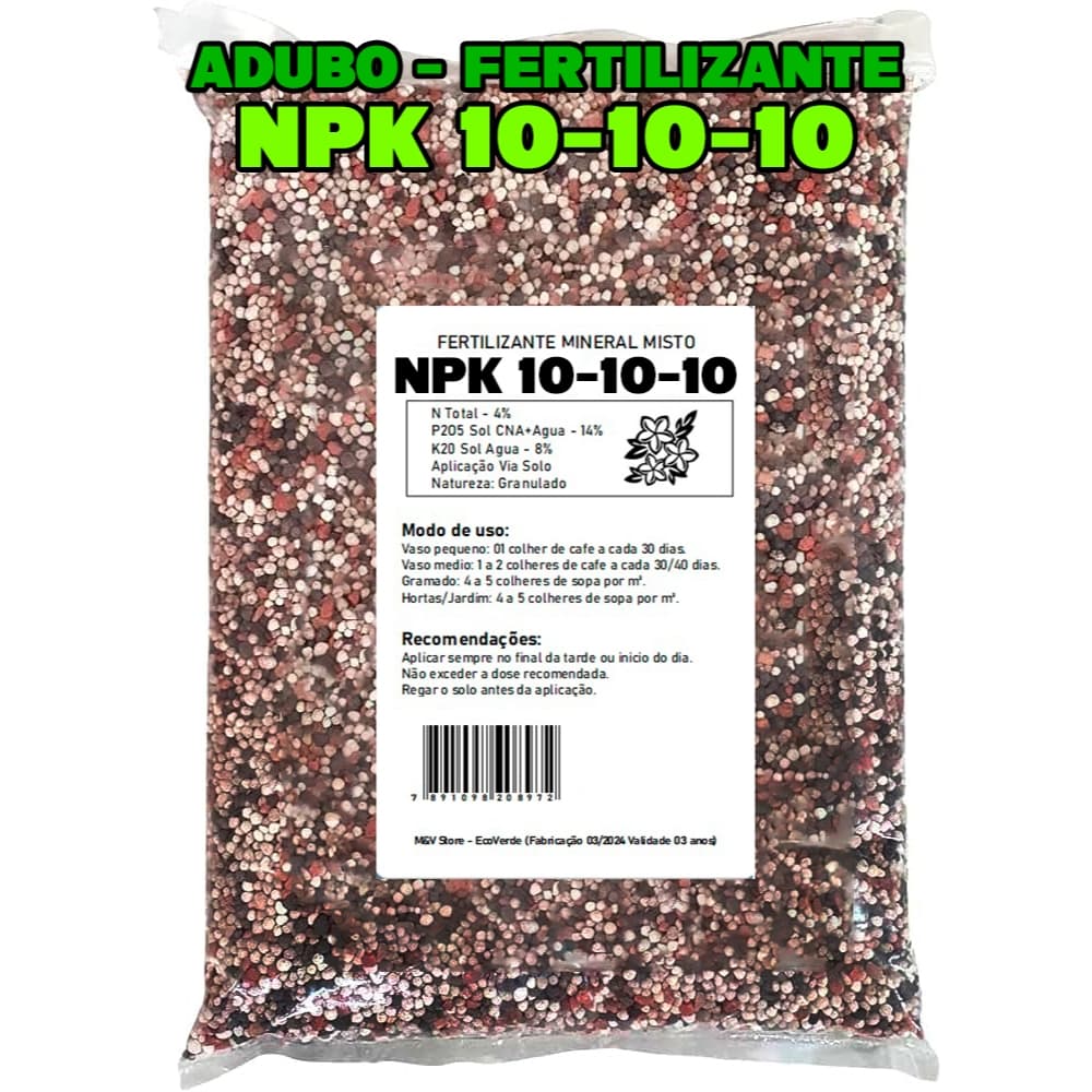 Adubo Fertilizante NPK 10 10 10 - Planta Flores Rosas Orquidea Outras - 500g 1kg 2kg 5kg