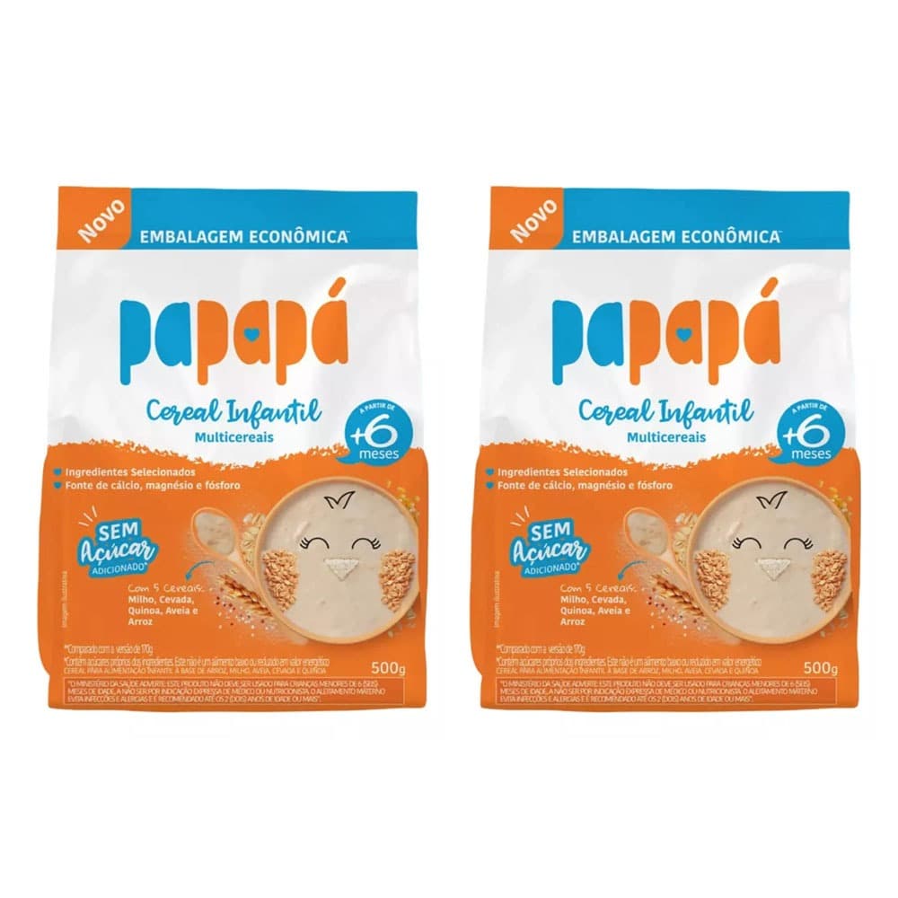 Cereal Papapa Infantil Multicereais Sache 500g Kit 2 Un