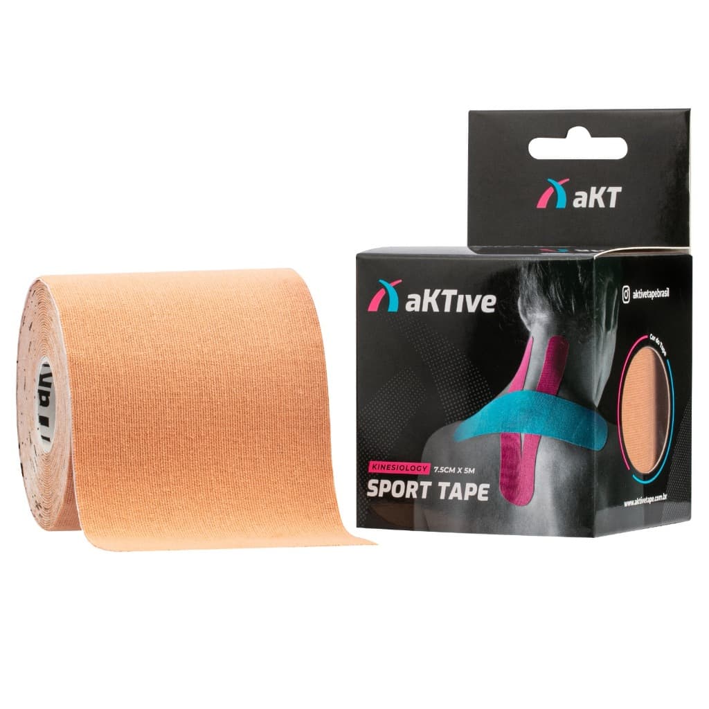 Bandagem Elástica Adesiva Fita Kinesio 7,5 Cm X 5 M Aktive Cor Bege- Rolo Grande