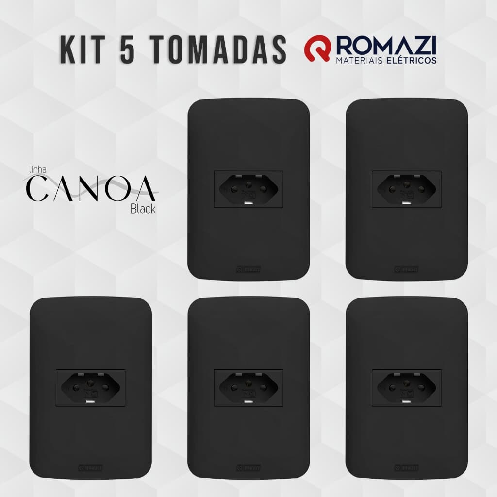 Kit 5 Tomadas Canoa Black Romazi
