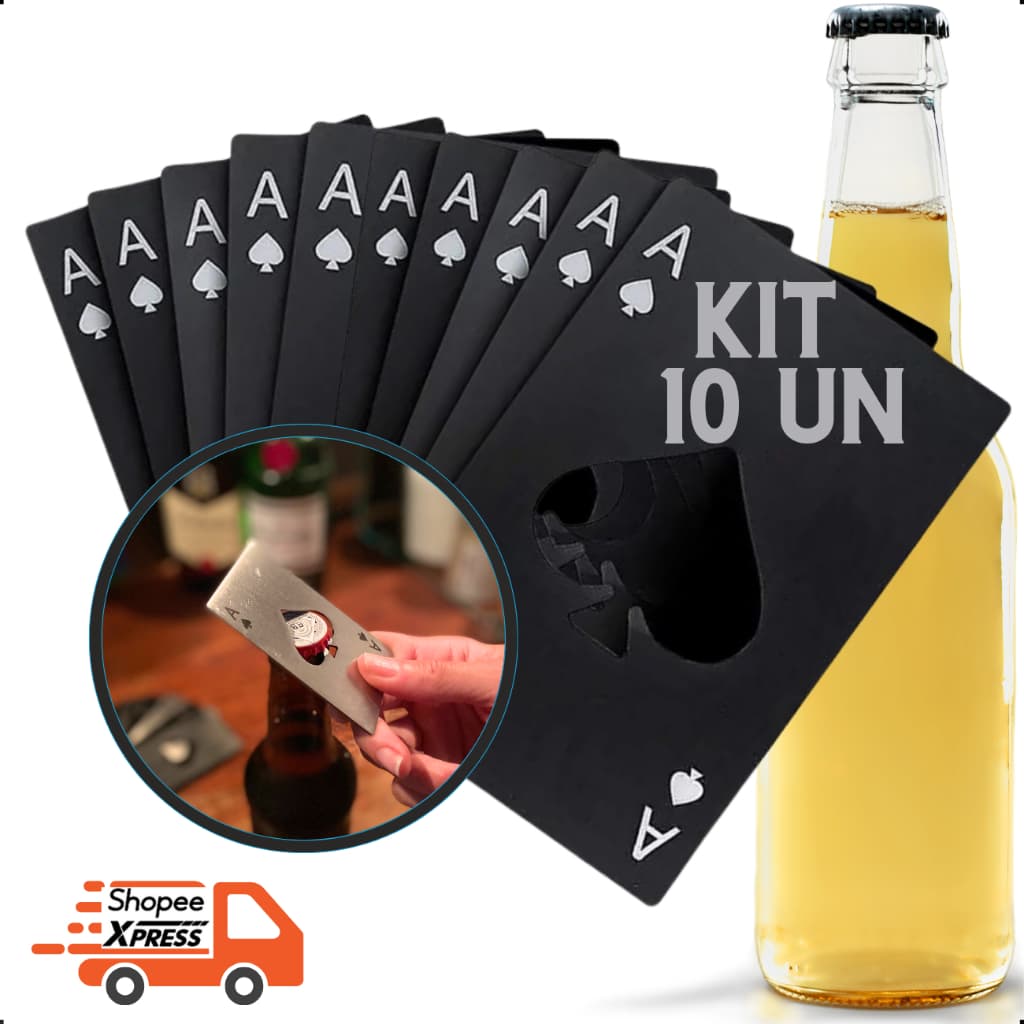 Abridor De Garrafa Aço Inox Carta De Baralho Naipe Espada 10 ou 5 unidades