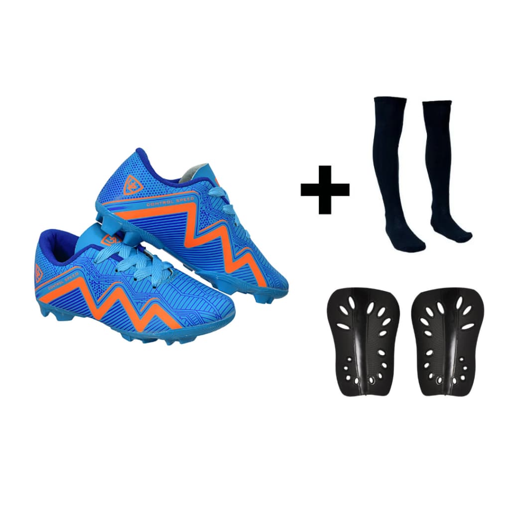 Chuteira Campo 1000 Gramado Nova Infantil + Meião Caneleira