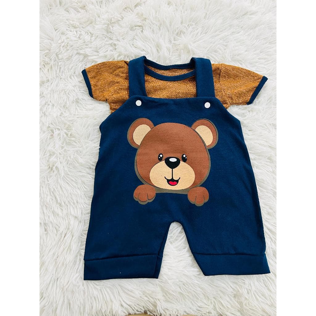 Conjunto Macacão Jardineira + camisa de ursinho bebe menino