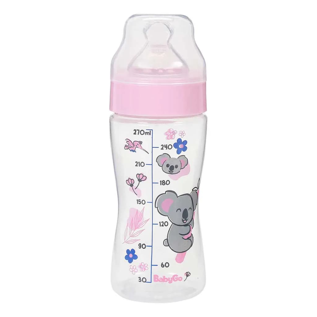 Mamadeira Bico Macio com Tampa Higiênica Rosa Coala Bico Macio 270ml BabyGo