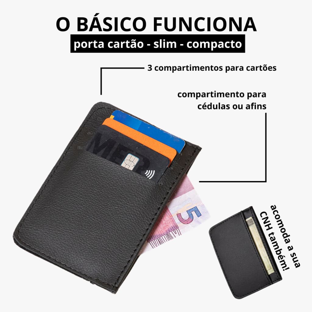 Porta Cartão e CNH Masculino Feminino Compacto Não Ocupa Espaço Carteira Fina