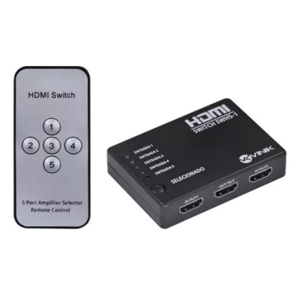 Switch Hdmi 5 Entradas 1 Saida 1.3v Com Suporte 3d E 1080p