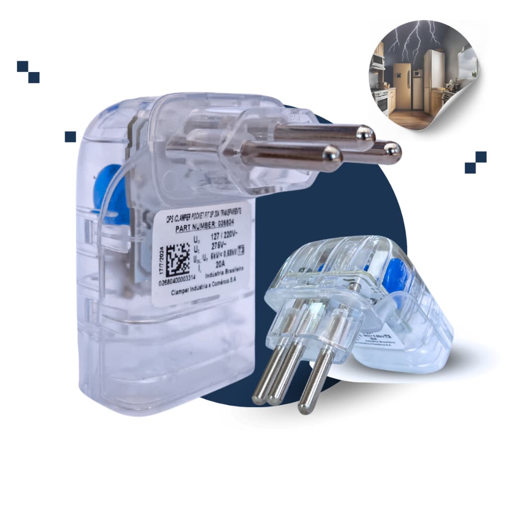DPS Clamper Protetor Eletrodoméstico Pocket 3 Pinos 20A LCF - Proteção Contra Surtos e Raios Bivolt