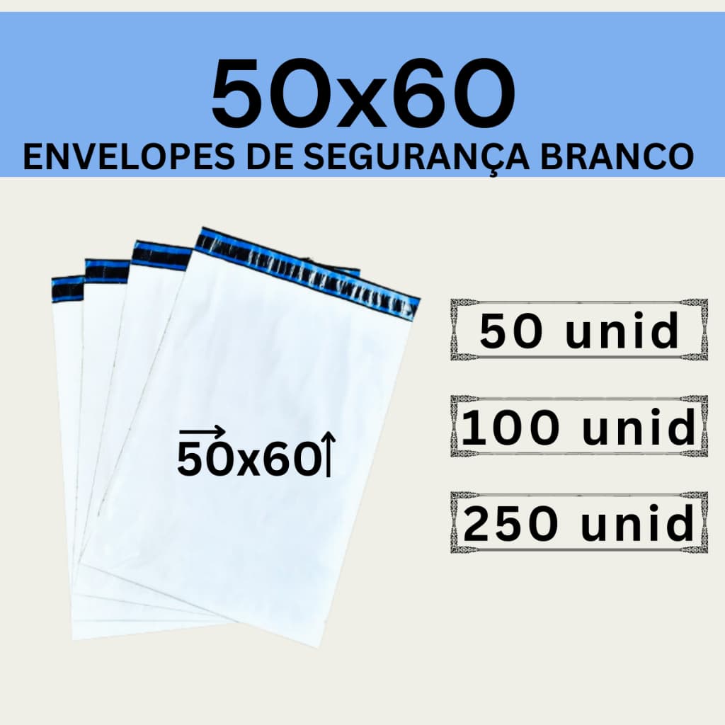 Envelope Segurança Branco Coex 50x60 Embalagem De Envio 50, 100 e 250 unidades