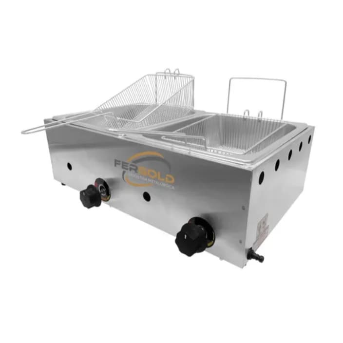 Fritador De Inox A Gás 10 Litros 2 Cuba Batatas Fritadeira