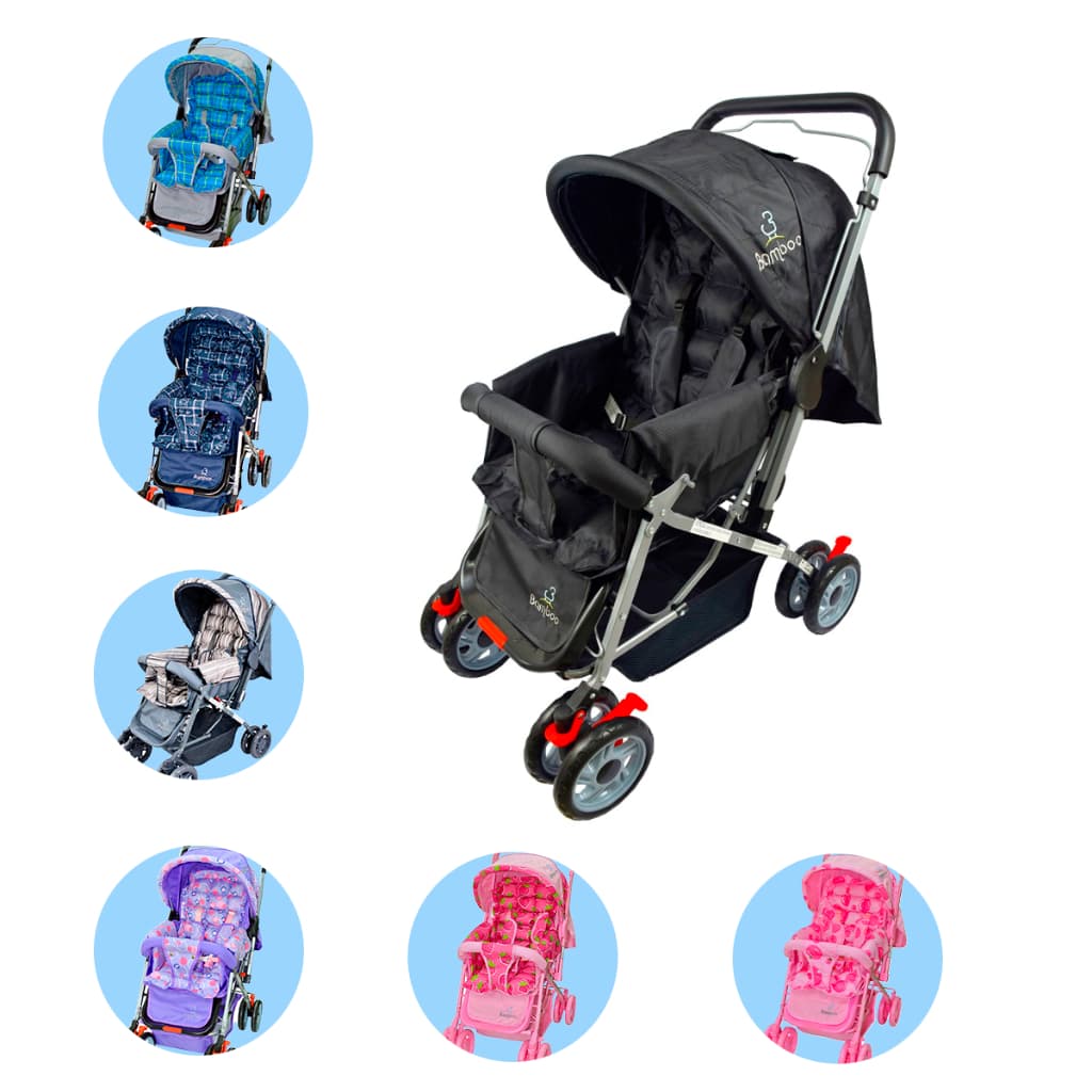 Carrinho Bebê Passeio Menina Menino Reclinável  Berço Alça Reversível com Mosquiteiro Bamboo + Bolsa