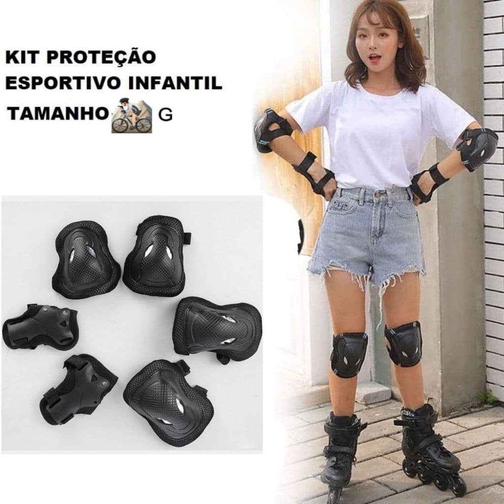 Kit Proteção Juvenil e  Infantil Joelheira, Cotoveleira e Munhequeira  Skate Patins Bicicleta Patinete (6 peças)