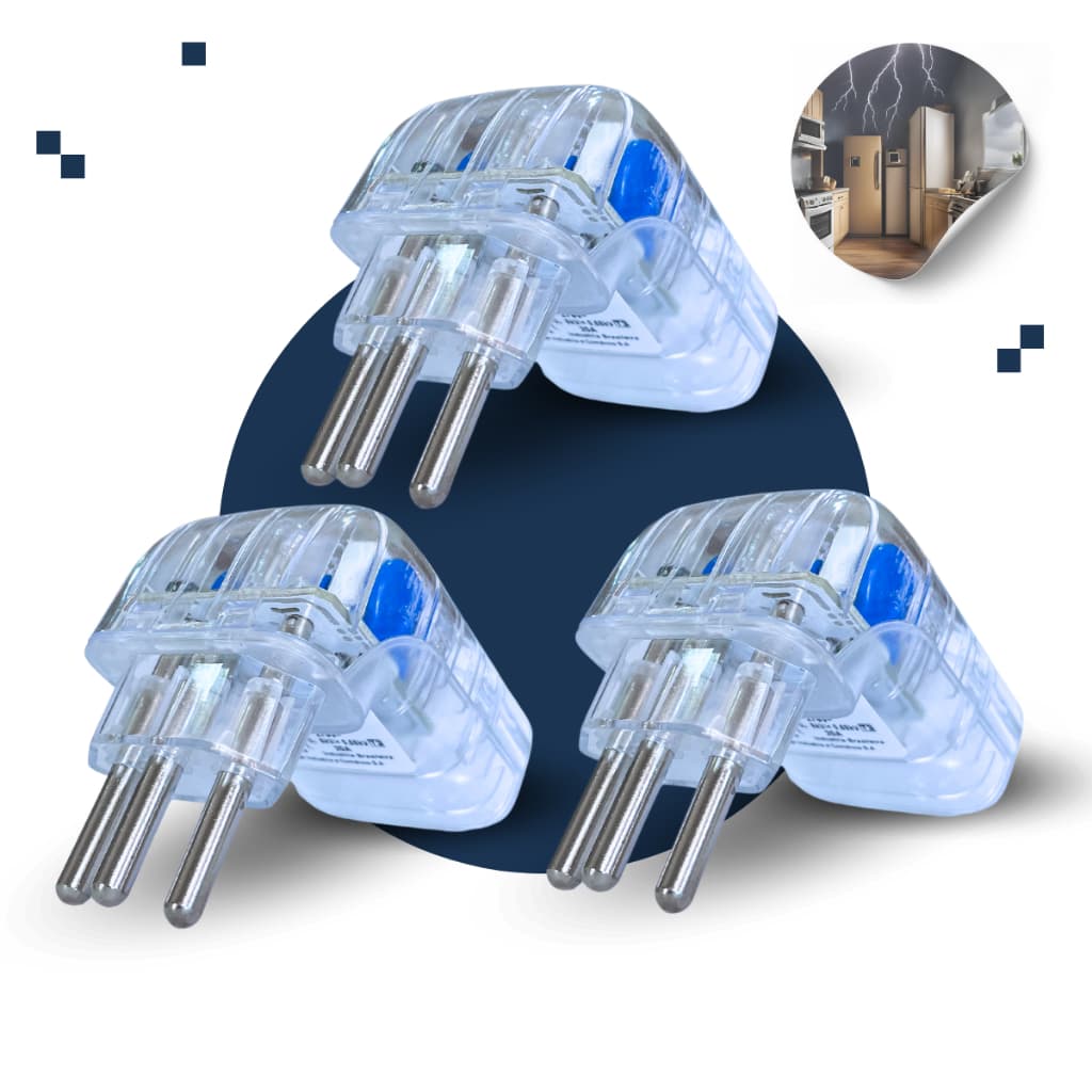 Kit 03 Protetor Clamper Fit LCF 3 Pinos 20A Proteção Contra Surtos Oscilações Quedas Picos Anti Raio