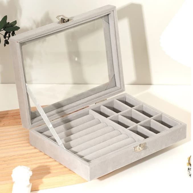 Porta Jóias de Flanela à Prova de Poeira Caixa de Armazenamento Brincos Anéis com Tampa