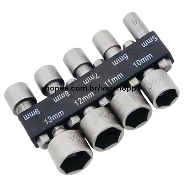 Kit Bits Soquete Canhão Sextavado Parafusadeira 5 A 13mm