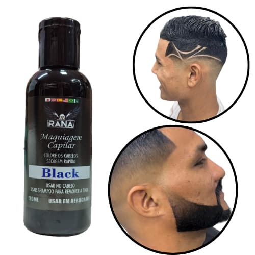 Tinta Preta Maquiagem Capilar Pigmentação Aerógrafo Cabelo e Barba cod 522