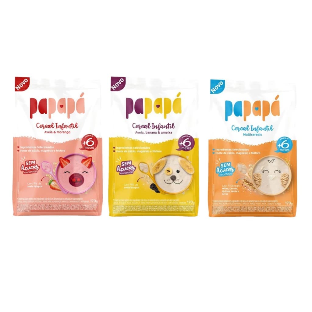 Cereal Papapá Infantil + 6 Meses Sache 170g Combo 3 Sabores