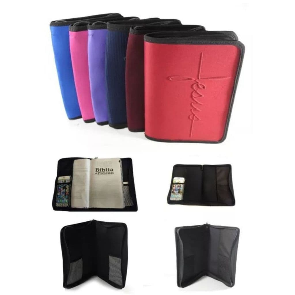 Capa Para Bíblia Grande De Luxo Com Zíper Escrito Jesus Em Relevo Tamanho 25cm X18cm