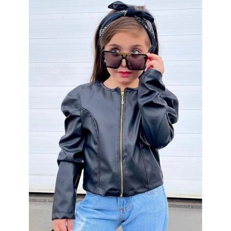 Casaco Infantil Jaqueta De Couro Preto Para Meninas de 02 a 16 Anos