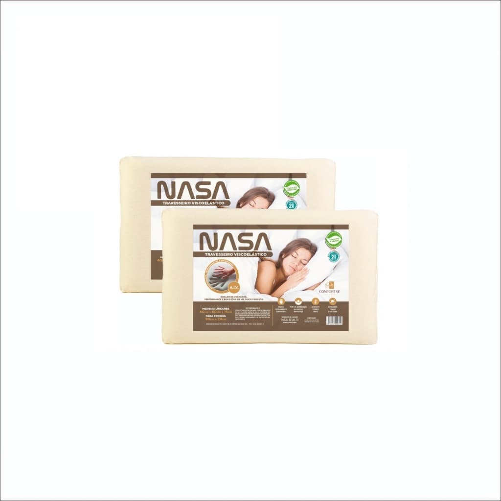 Kit Com 2 Travesseiros NASA-X Original Viscoélastico Alto Antialérgico Antiácaro Macio