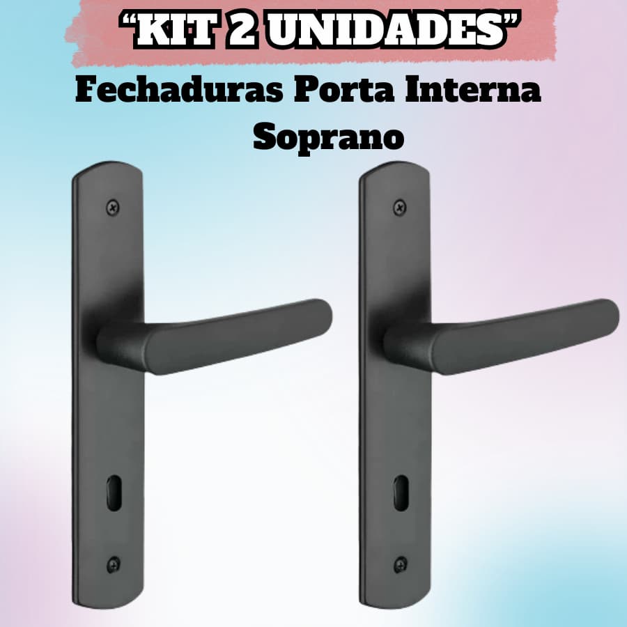 Kit 2 Fechaduras Ipanema Completa Porta Interna Quarto Preta Maquina 40 Anti Ferrugem Soprano