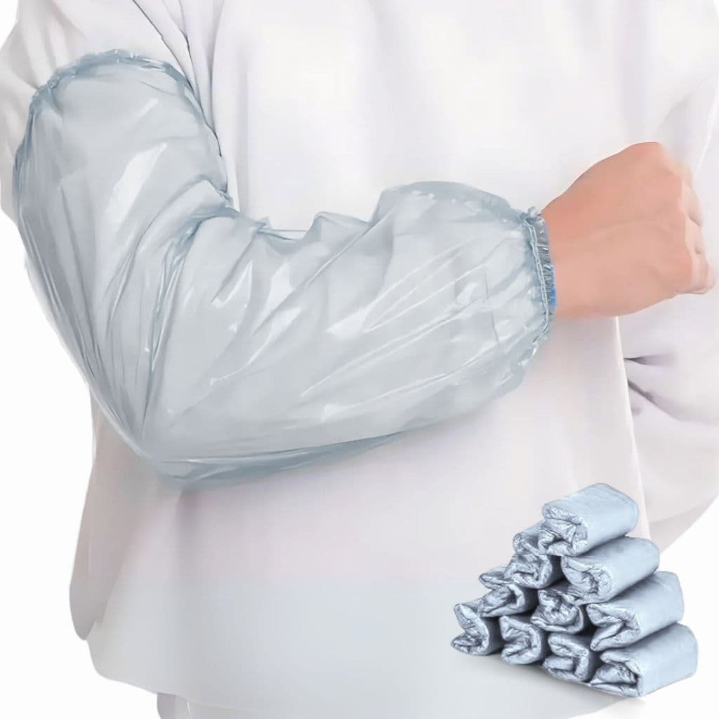 100 Manga Mangote Manguito Plástico Impermeável Descartável Com Elástico Para Uso Profissional