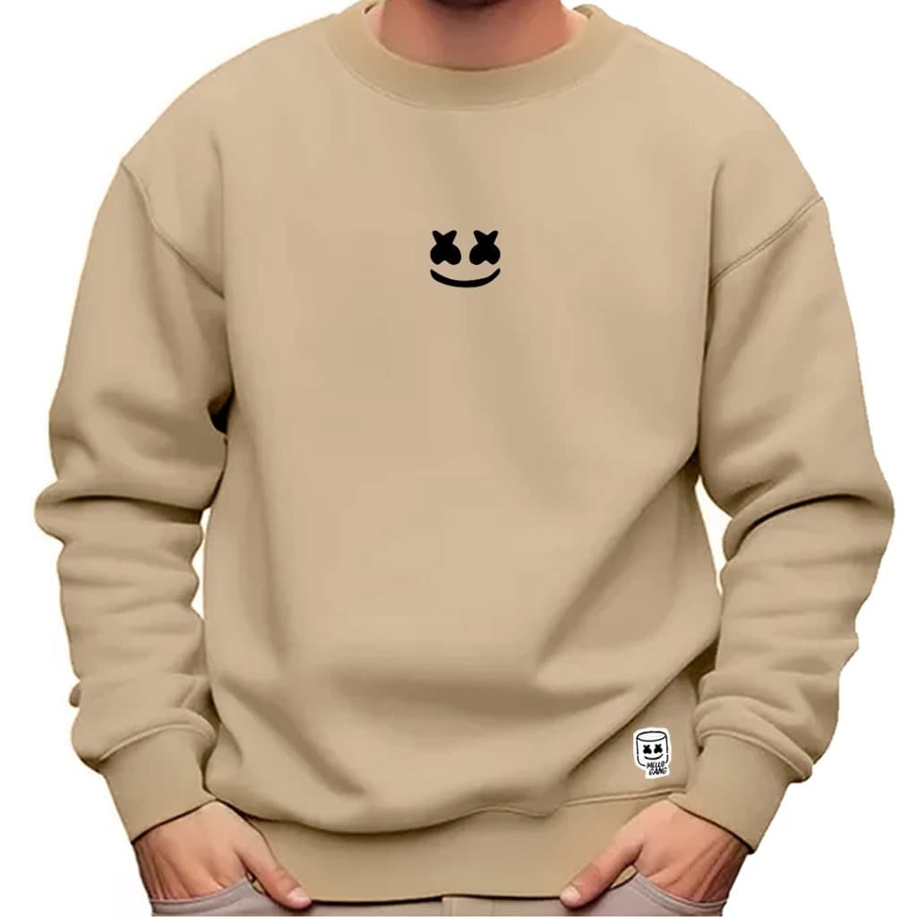 Moletom Gola Redonda Marsh emoji Marshmello Casaco Unissex Blusão Algodão Peluciado Blusa Aesthetic