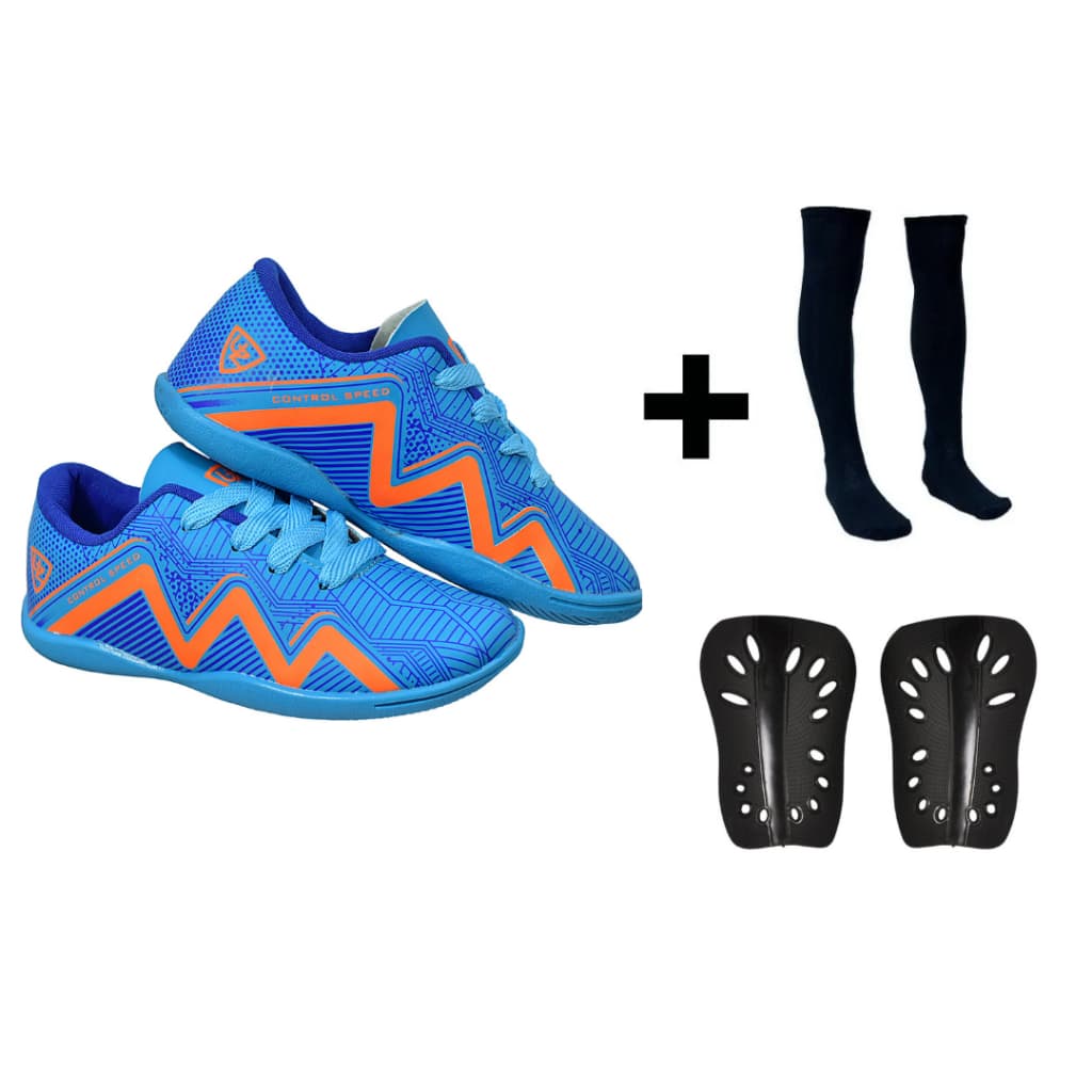 Chuteira Futsal Quadra 1000 Infantil + Meião + Caneleira