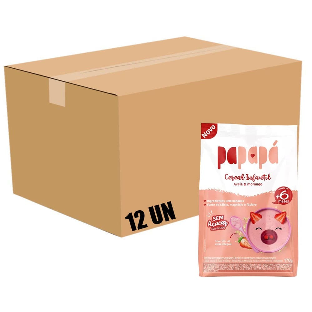 Cereal Infantil Papapa Aveia E Morango Sachê 170g Kit 12 Un