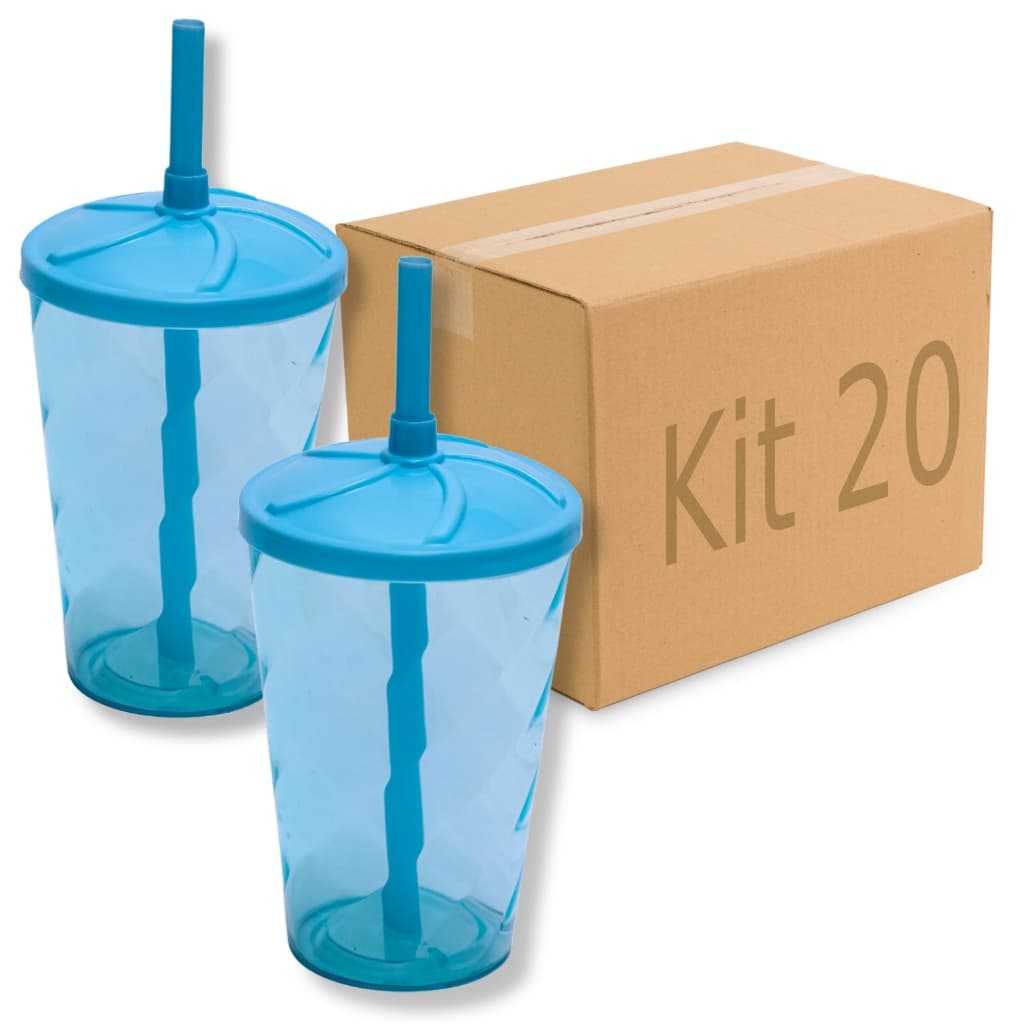 Kit 20 Copos Twister 300ml Liso Tampa Canudo Atacado Varejo Balada Show Direto Fabrica Brinde