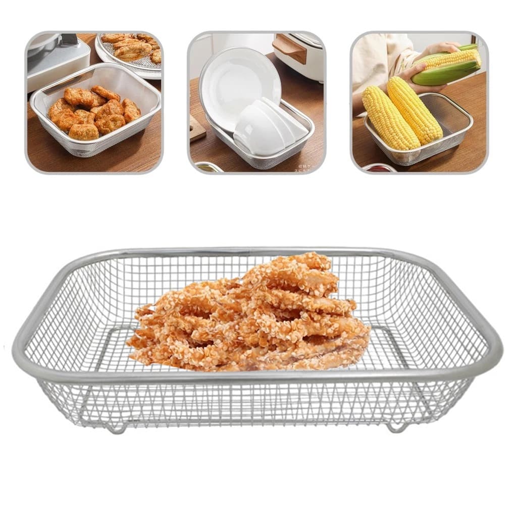 Escorredor Descansador Fritura Multiuso Em Aço lnox Bandeja 37x21x7cm Pastel Salgado