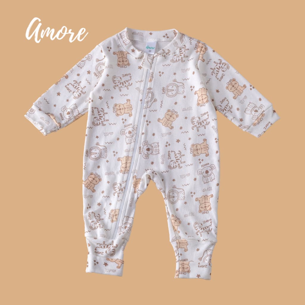 Macacão Bebê Vira Pé com Zíper e Protetor Coleguinha 100% Algodão