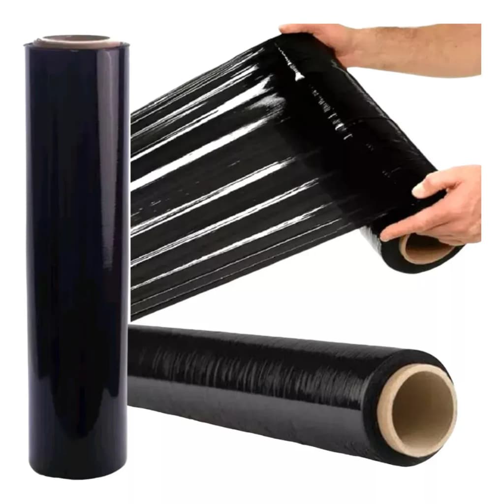 Filme Stretch Preto 50cm 3kg com tubete 25 micras