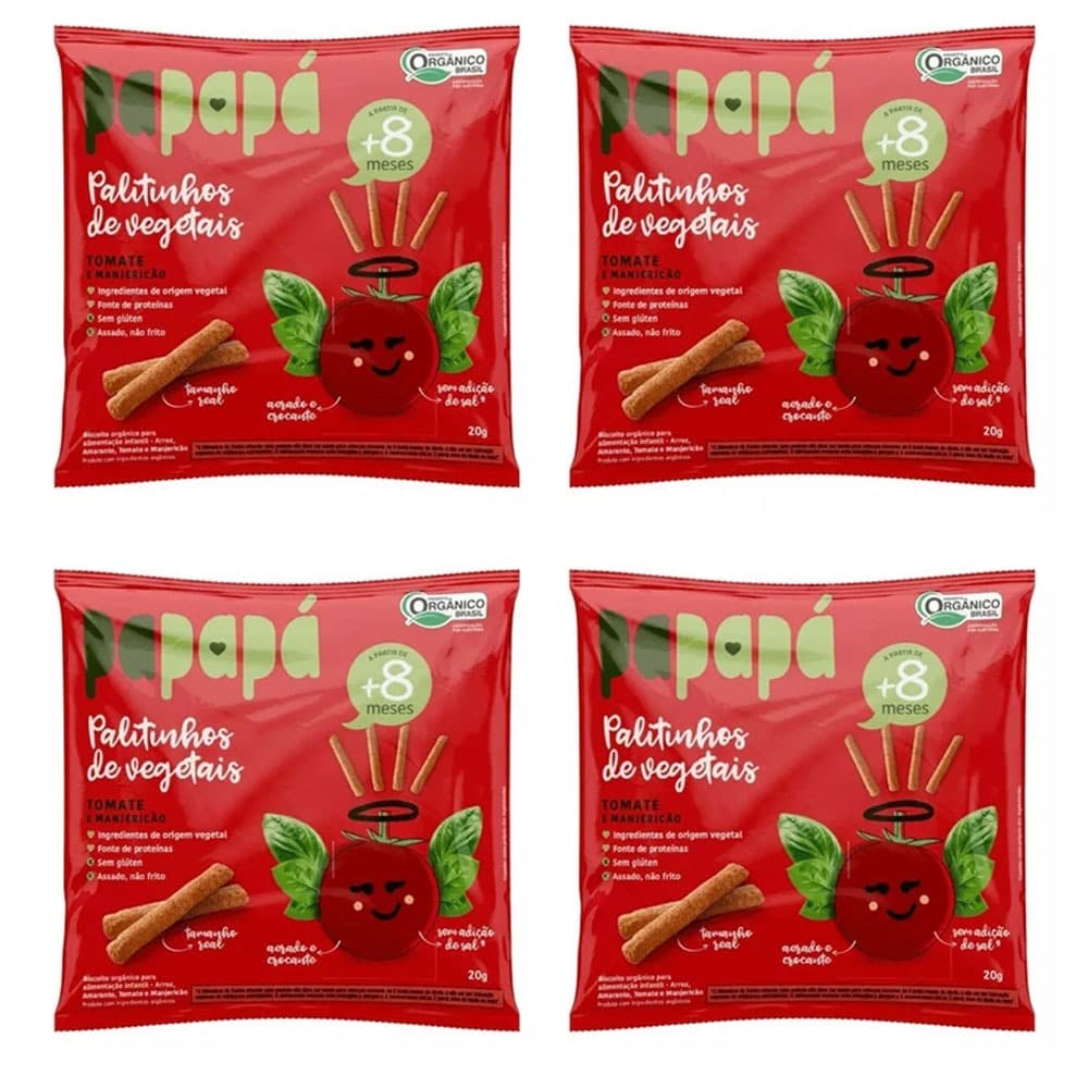 Biscoito Papapá Orgânico Tomate E Manjericão 20g Kit 4 Un