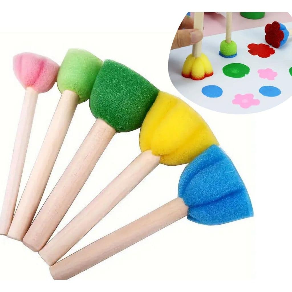 Pincel de Espuma Formas Divertidas para Pintura com Cabo de Madeira Yin’s Paper