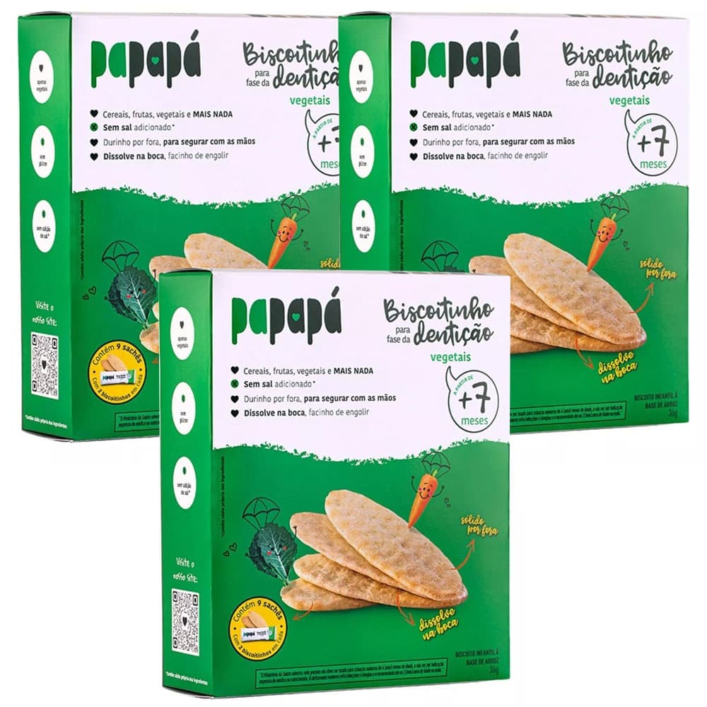 Biscoitinho Papapá Fase Dentição De Vegetais 36g Kit 3 Un