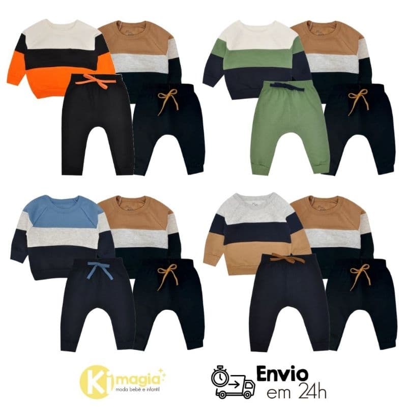 Kit 4 peças 2 Conjuntos Moletom Bebê Menino. Ótima qualidade Inverno  tamanho P ao 3