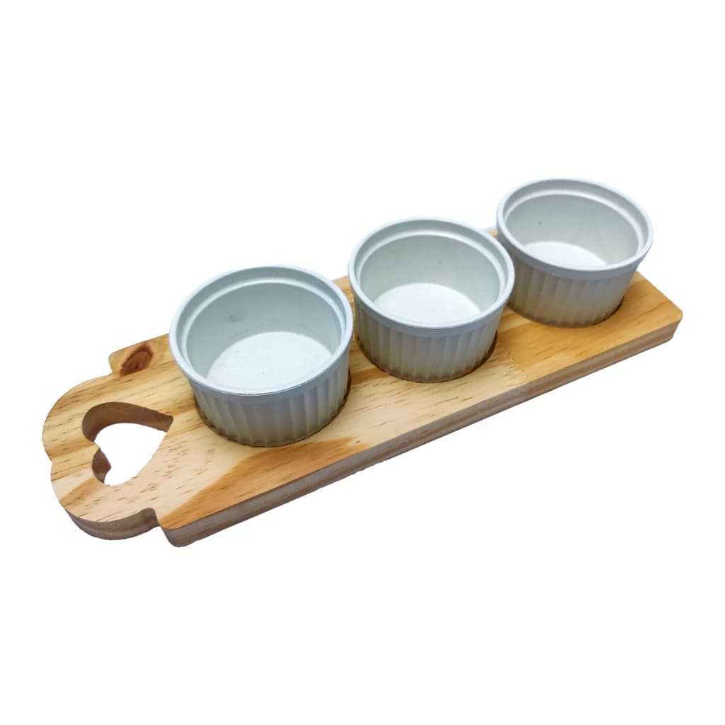 Tábua Coração Petisqueira Com 3 Ramequins Molheira Para Servir Mesa Decoração