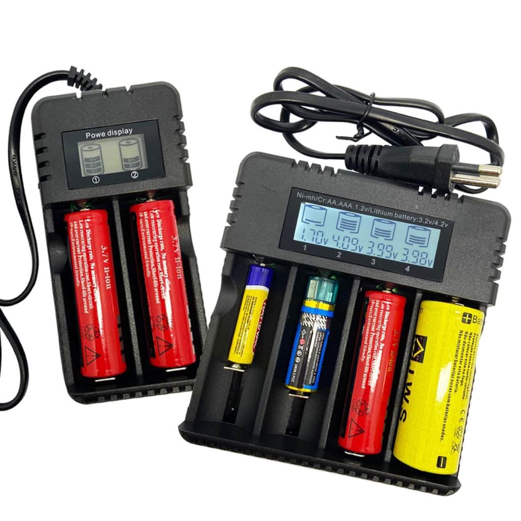 Carregador Bateria Turbo 18650, 16340, 14500, 26650 Visor Display Inteligente 2 e 4 Slots