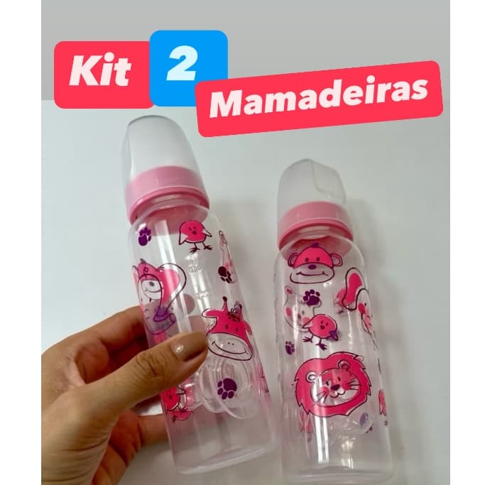 kit 2 mamadeira barato com 2 unidades bico ortodôntico ou Redondo240ml