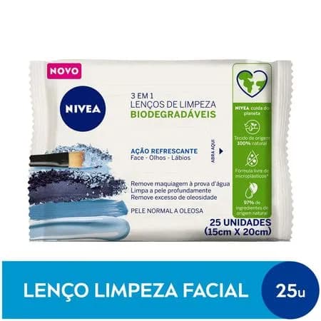Lenços De Limpeza Facial Demaquilantes AZUL NIVEA – 3 em 1 Ação Refrescante 25Un