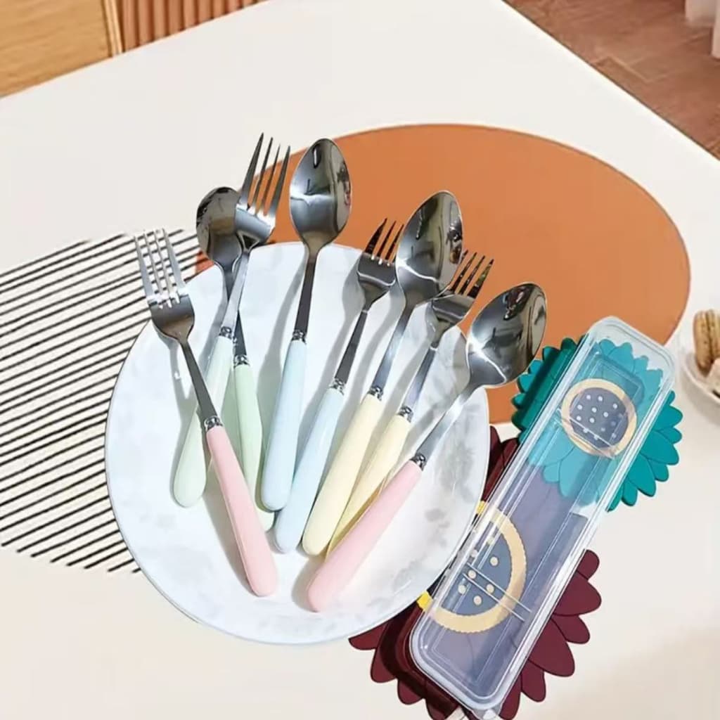 Conjunto Talheres De Aço Inoxidável Com Recipiente para Guardar Garfo/Colher/Faca