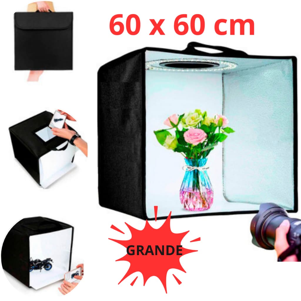 Mini Estúdio Fotográfico 60x60 Box Portátil Dobrável Maleta Led