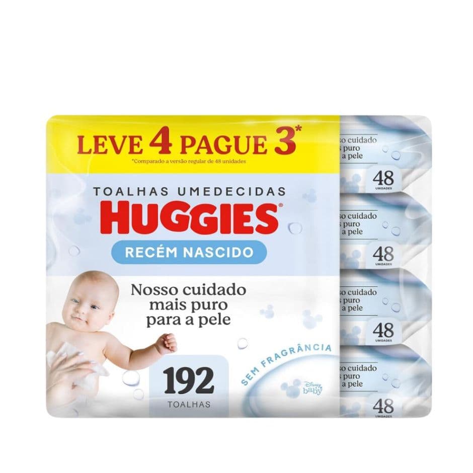 kit Lenços Umedecidos Huggies Recém Nascido L4 P3 - 192 Unidades