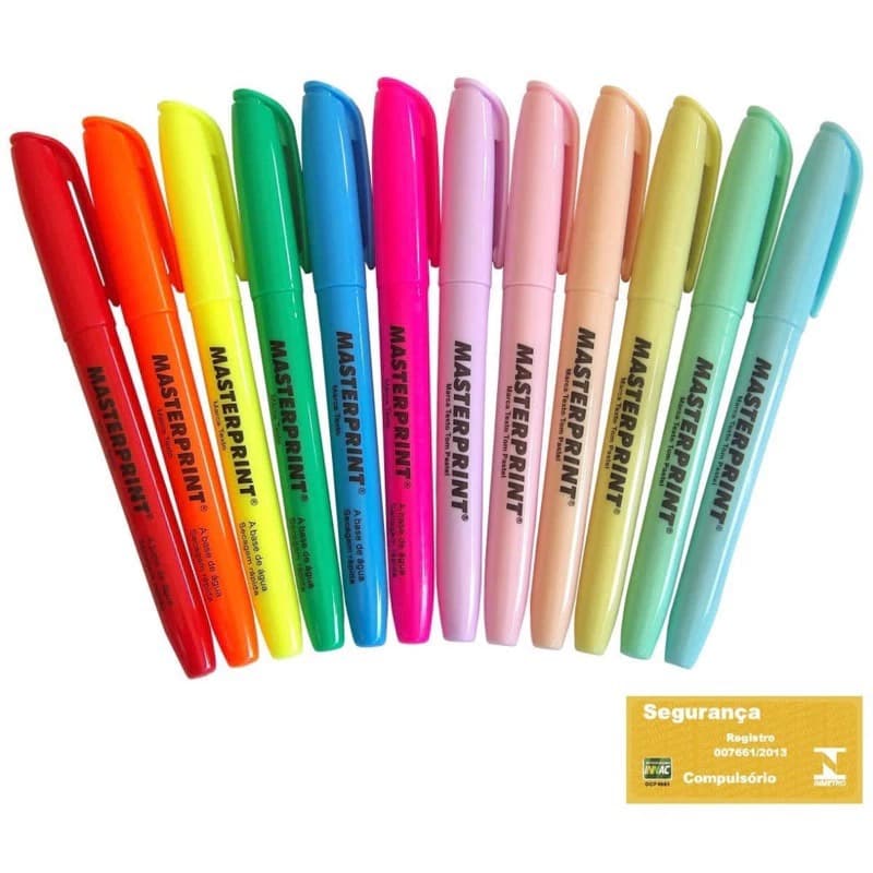 Kit Marca Texto  com 12 unidades Masterprint(6 Neon + 6 pastel)