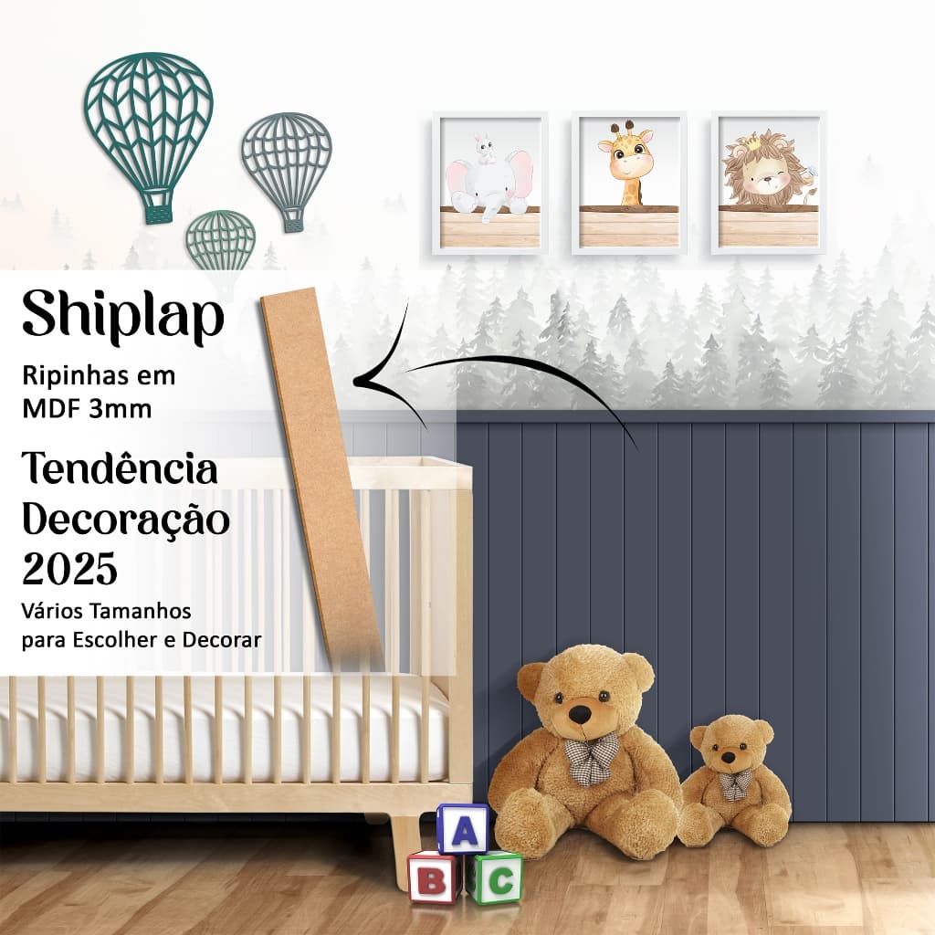 Kits 5, 10 e 15 Ripas Ripado Decorativo Shiplap retangular em MDF Cru 3mm - Ripinhas Tendência 2025