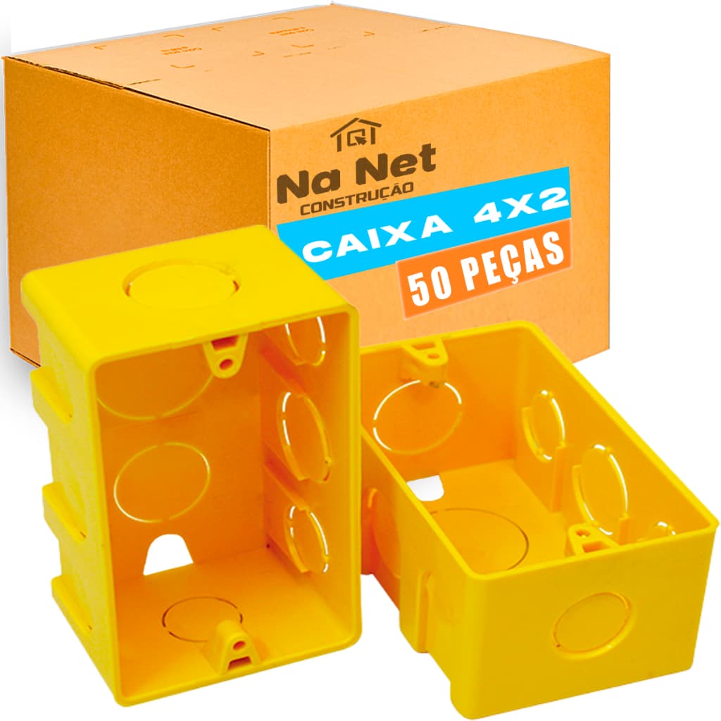 50 Caixa de Luz 4x2 Reforçada P/ Tomada Interruptor Embutir /Amarelo