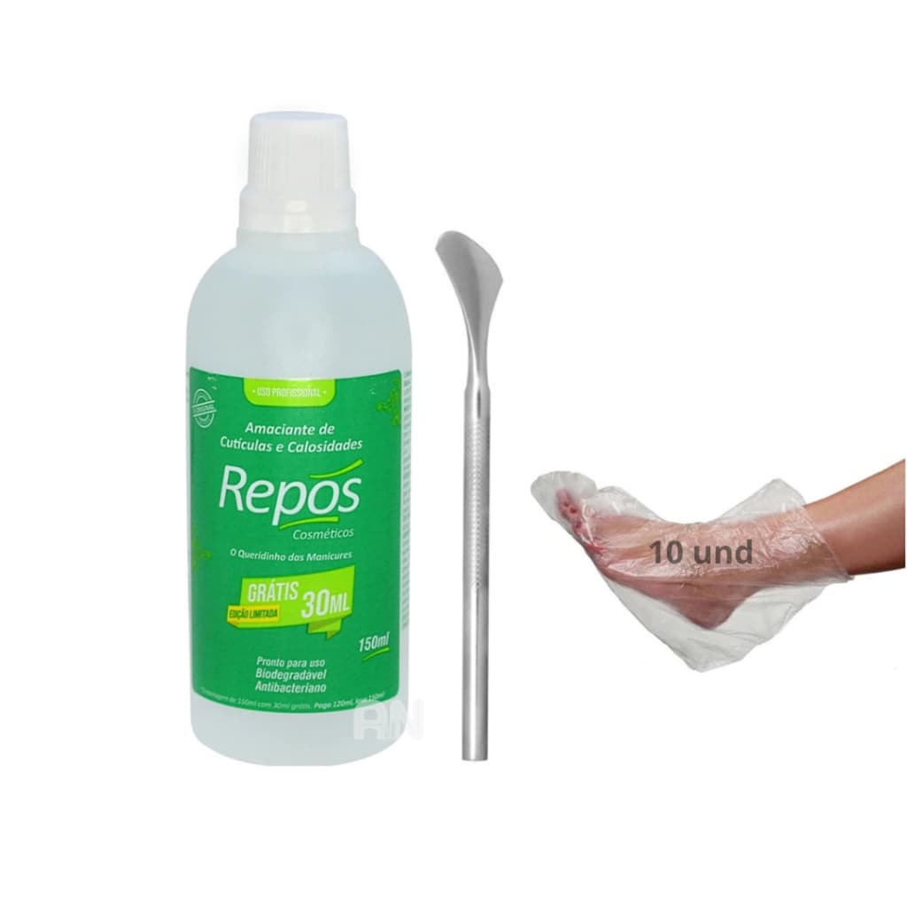 Kit Spa dos Pés - Amaciante de Cutículas Repos  Espátula 222  10 Botinhas Descartáveis Manicure