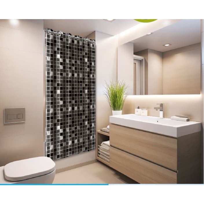 CORTINA PARA BOX 1,38M X 1,98M PVC IMPERMEÁVEL ANTI-MOFO,LAVÁVEL GANCHOS/ILHÓS - PASTILHAS VERDE/PRETO/COPACABANA/IBIZA