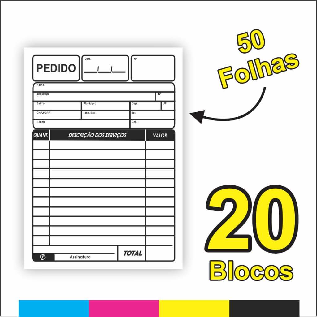 Talão/Bloco de Pedido 1 Via 50 Folhas c/ 20un